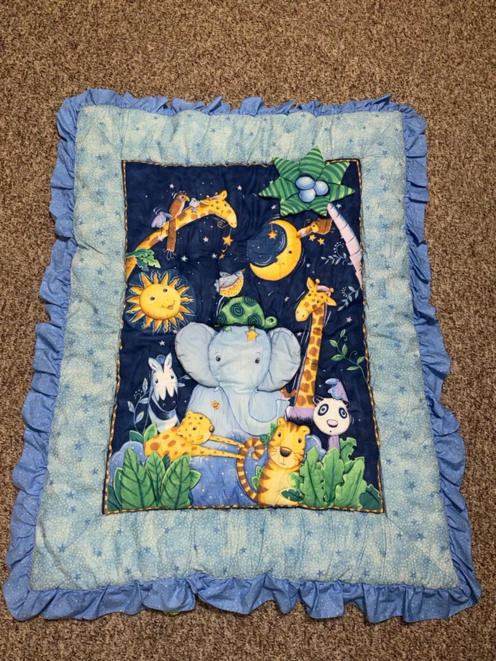 vintage Kidsline Viv Eisner Hess‎ Celestial Jungle Safari toddler baby quilt